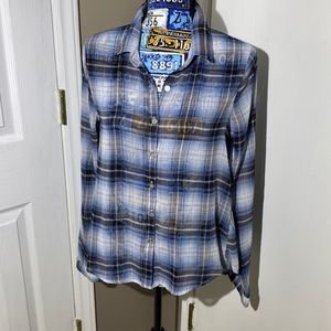 About a girl women’s long sleeve sheer flannel look size small